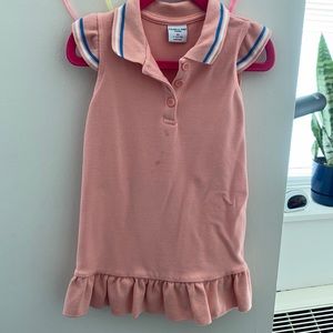 Orange polo dress with blue and white stripes